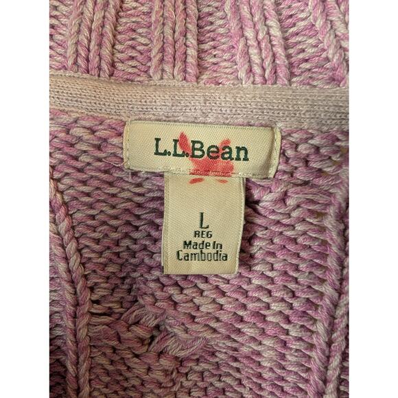 L.L.Bean Lavender Purple Cable Knit Full Zip Sweater Cotton Mock Neck Large - Picture 2 of 9